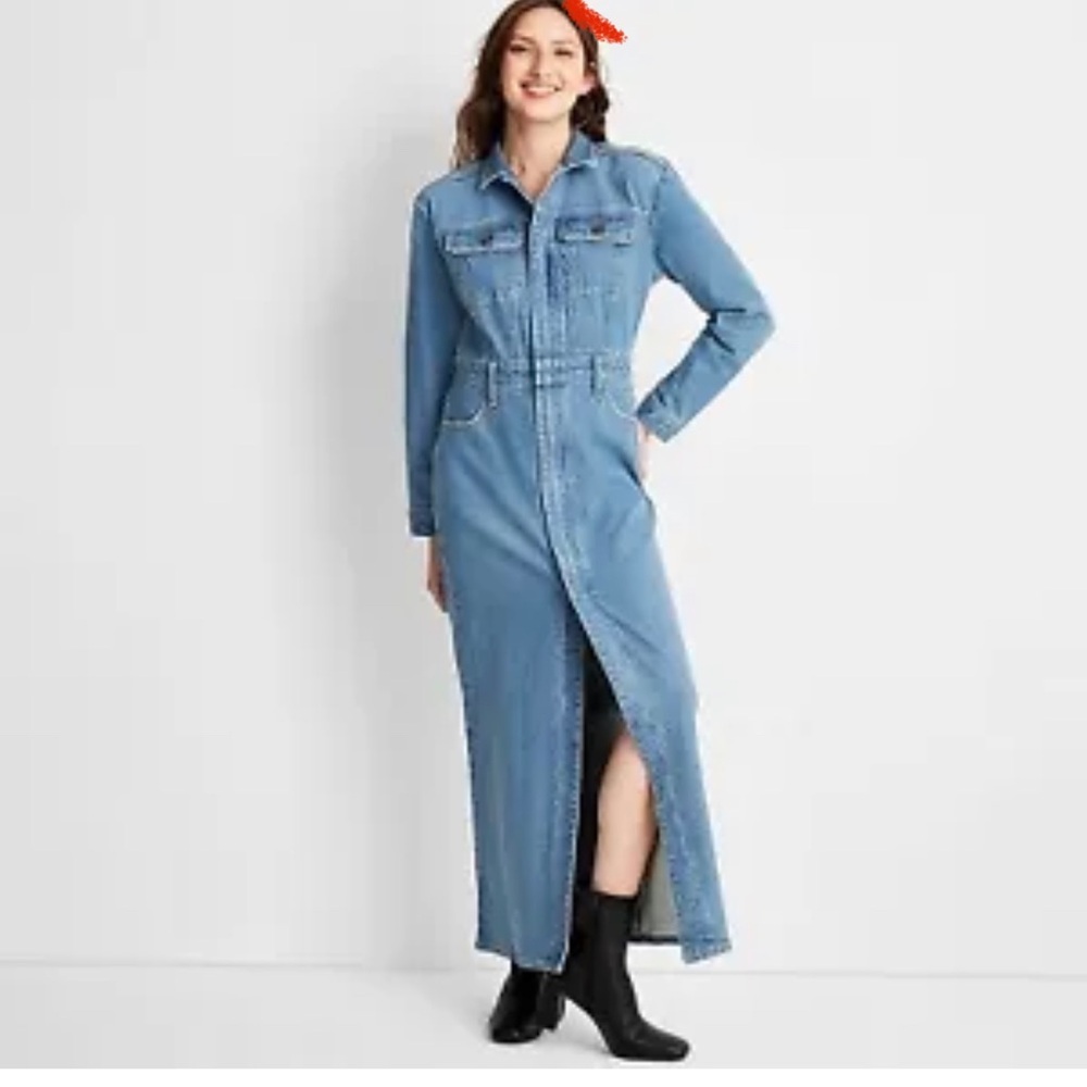 Women's Long Sleeve Denim Maxi Shirtdress - Universal Thread Medium Wash 4